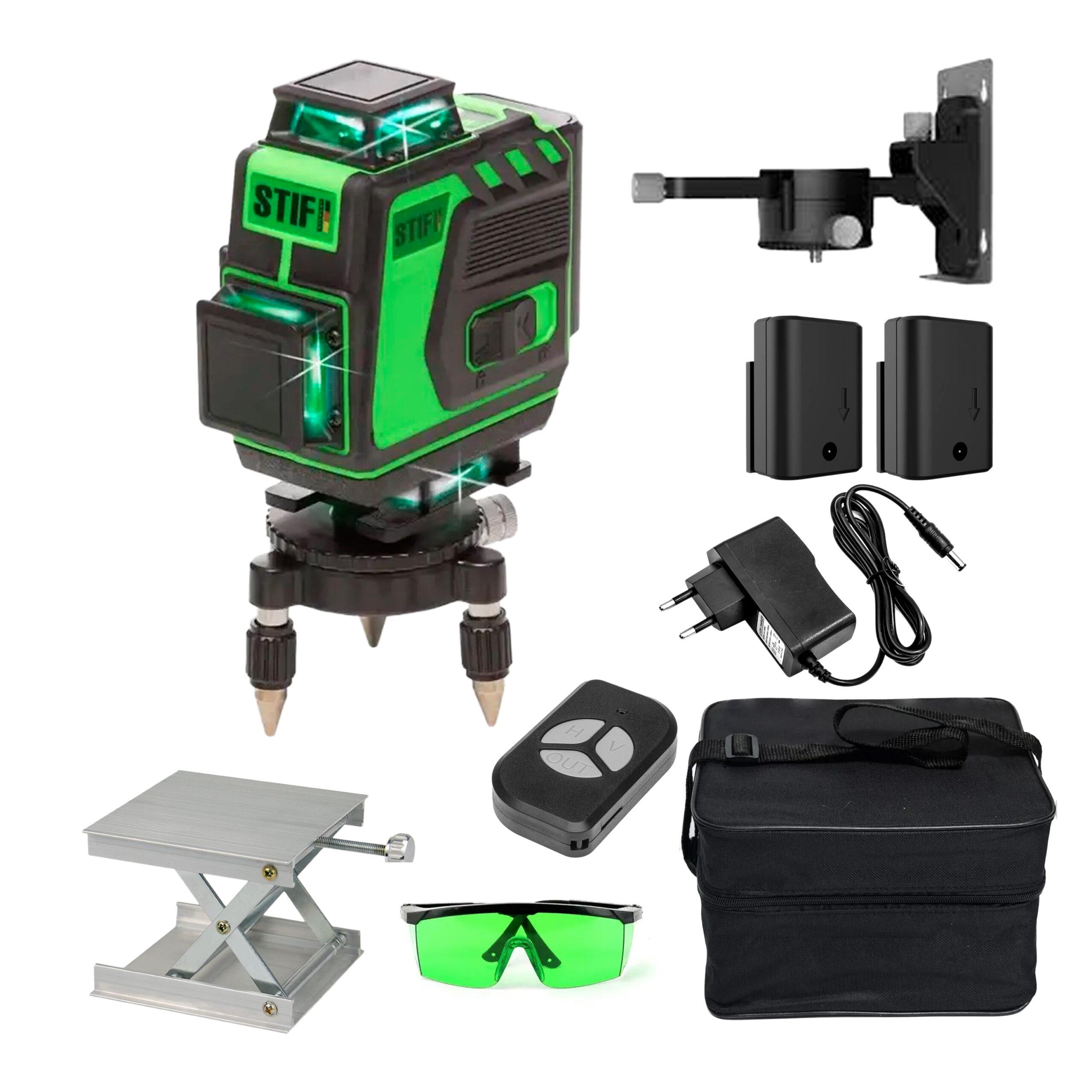 Лазерний рівень нівелір Stif 4D BL-16 XL з зеленим промінем та 2 акумуляторами в сумці (29434274)