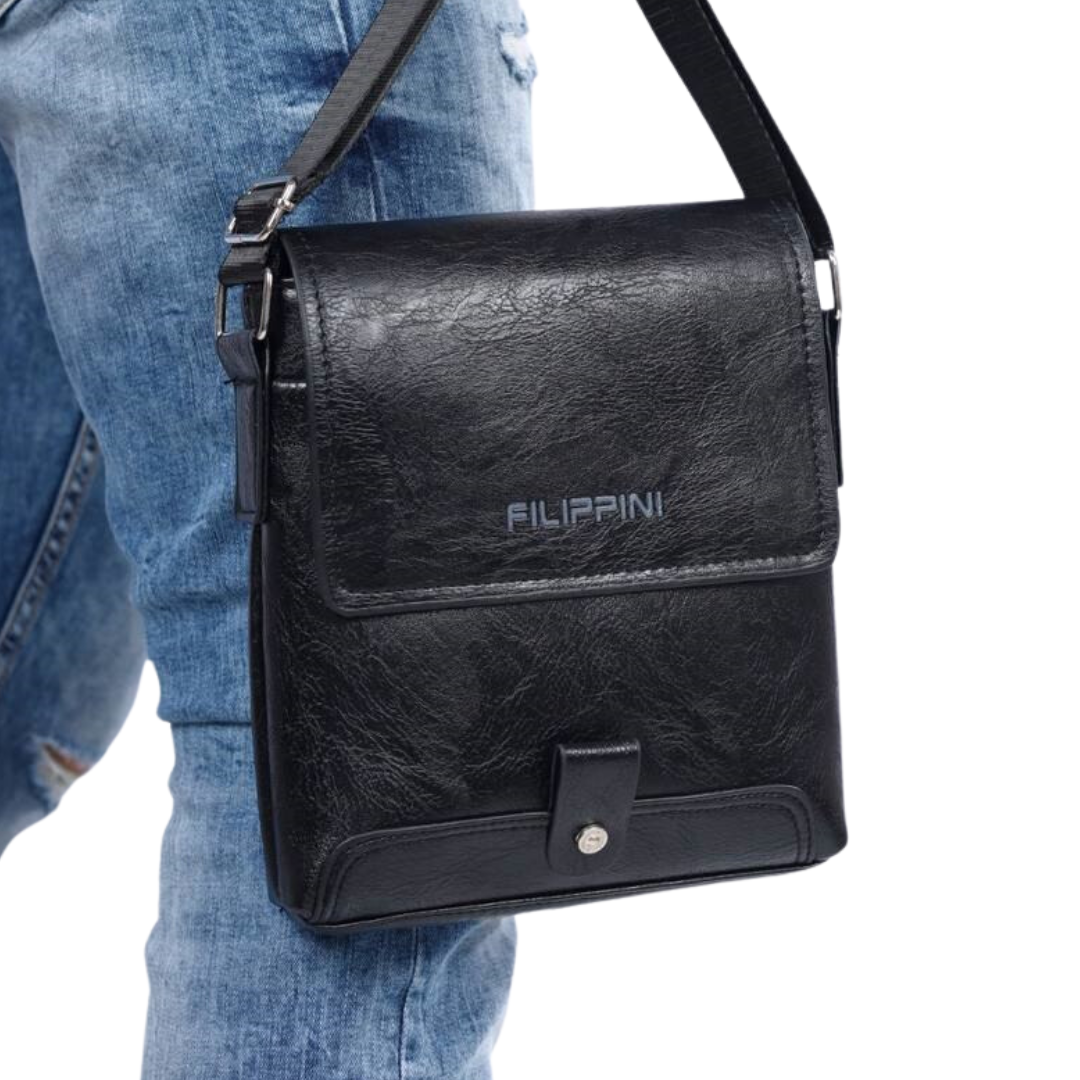 Сумка через плечо мужская из экокожи 22х19 см Черный (0023)