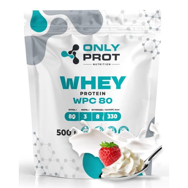 Протеїн сироватковий концентрат Onlyprot Whey Protein WPC 80% для набору м'язової маси 500 г Крем-вершки (21-145-wpc-80-kvr-500g)