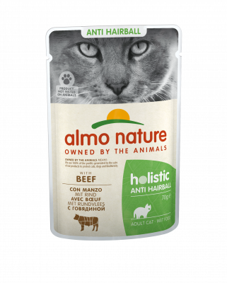 Влажный корм Almo Nature с говядиной для кошек способствует выведению шерсти 70 гр.