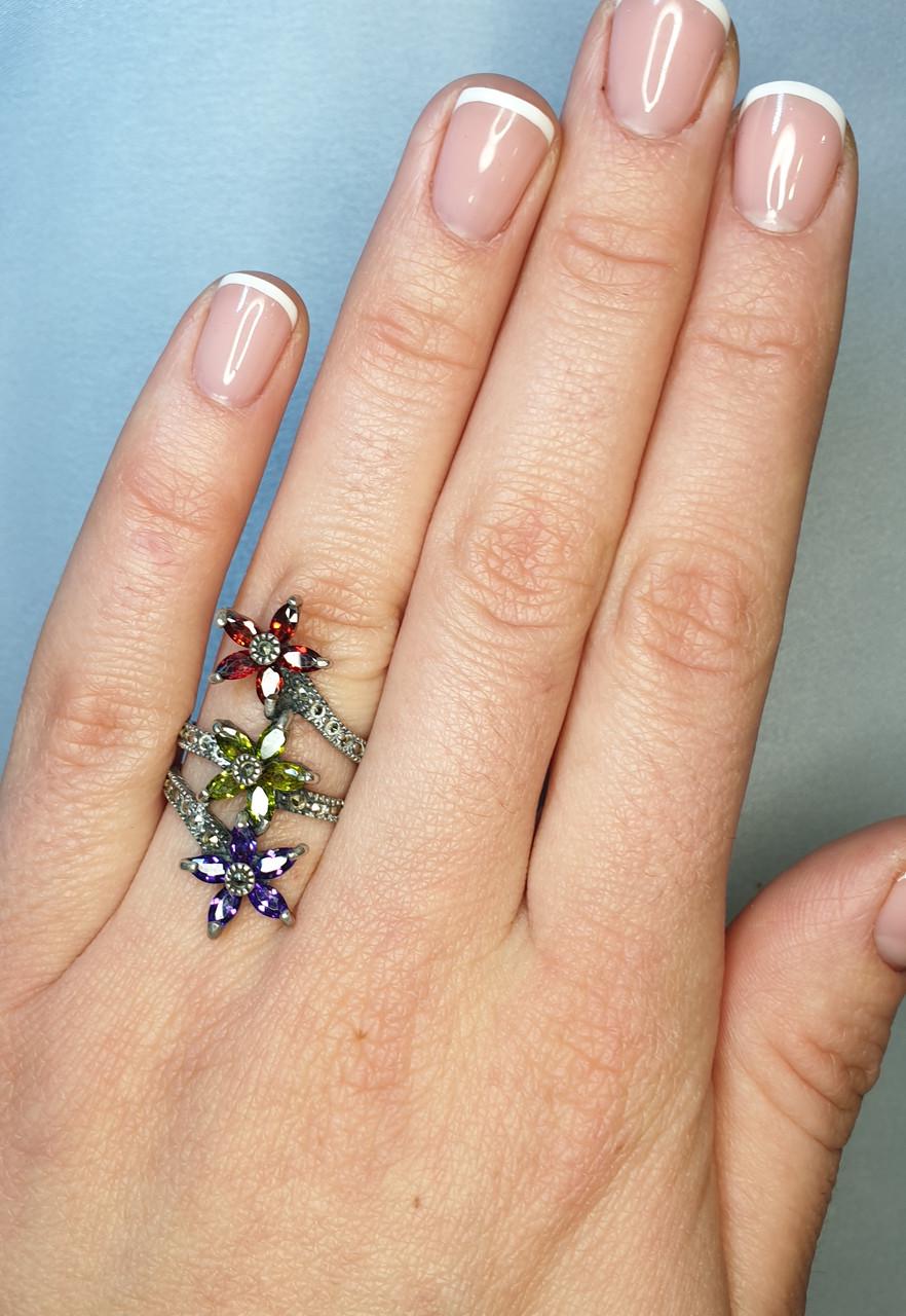 Кільце срібне з гранатом/аметистом/хризолітом/піритом р. 17,5 5,76 г (986157366)
