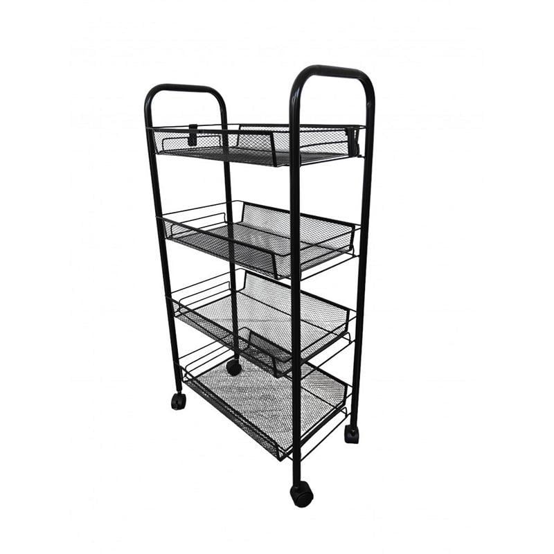 Етажерка металева на колесах з 4 металевими полицями Чорний (348669) Етажерка металева на колесах з 4 металевими полицями Чорний (348669)