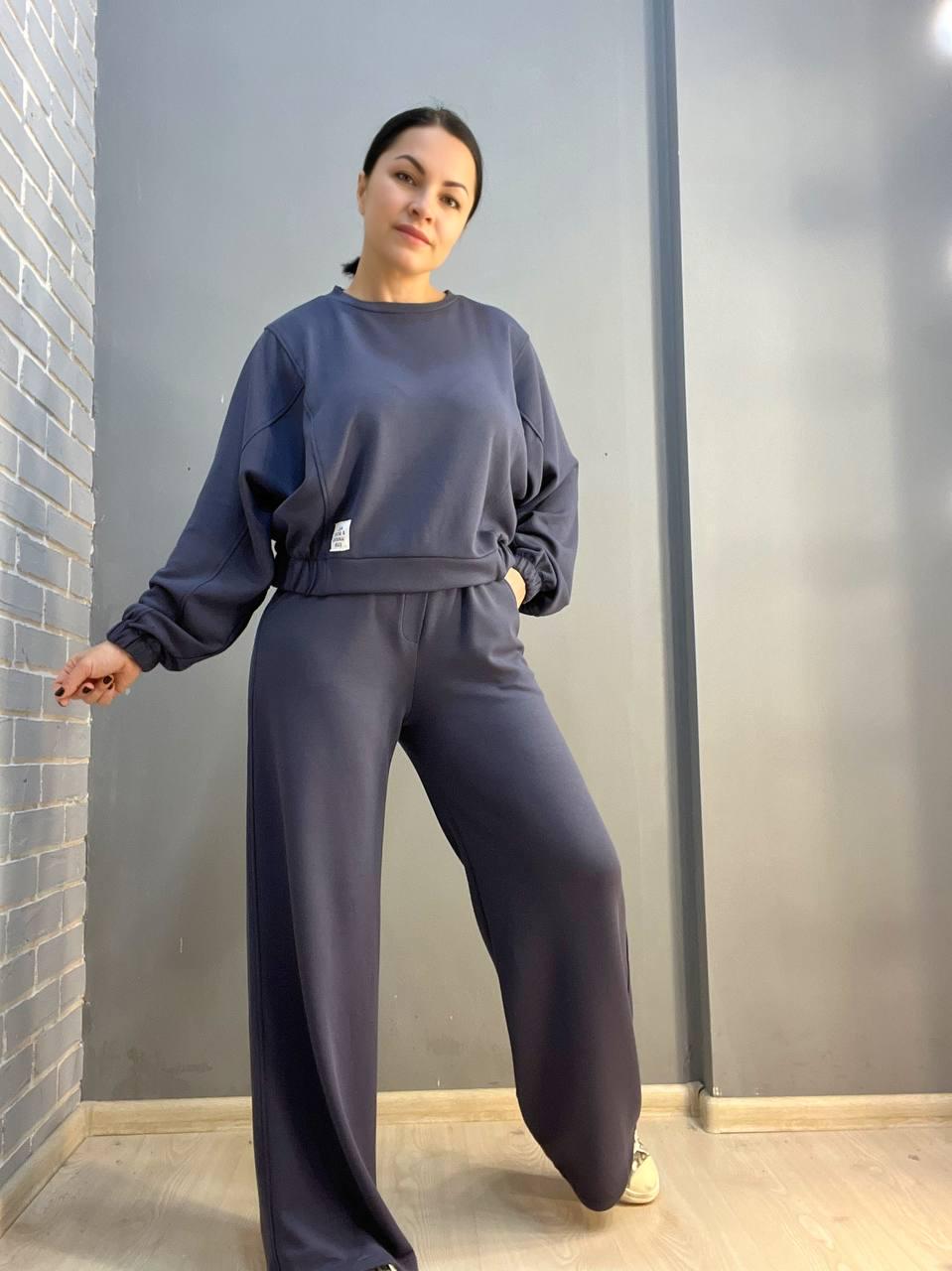 Костюм женский CREP 82287 бифлекс свитшот и брюки палаццо M Графитовый (1613) - фото 9
