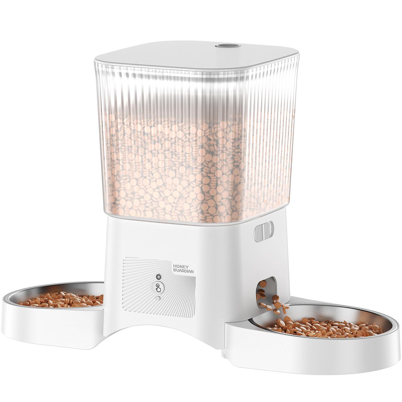 Автоматическая кормушка для котов HoneyGuardian S25D 3,5 л Wi-Fi с двумя мисками Белый
