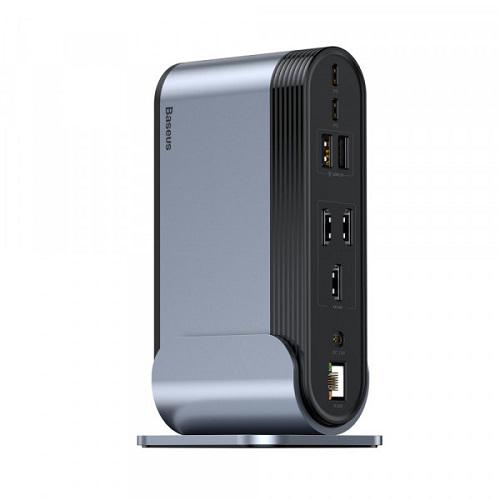 Док-станция USB3.2 Type-C BASEUS CAHUB-DG0G 3xHDMI/2xUSB-C/5xUSB/RJ45/SD/TRRS 3.5/PD 100W