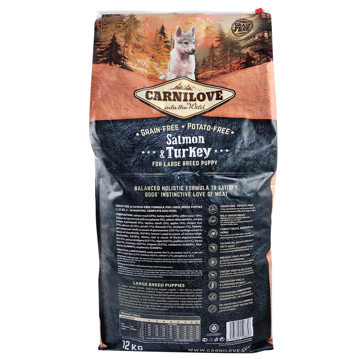 Сухой корм для щенков больших пород с лососем и индейкой Carnilove Puppy Large Breed Salmon and Turkey 12 кг (2068830462) - фото 2