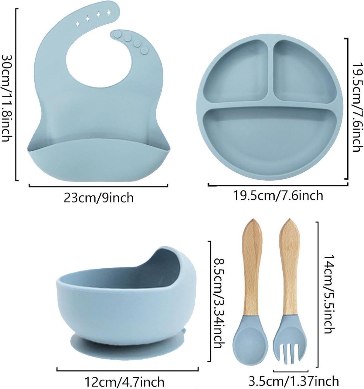 Дитячий набір посуду для годування 5в1 силіконовий Блакитний (Е051501) - фото 4 Дитячий набір посуду для годування 5в1 силіконовий Блакитний (Е051501) - фото 4