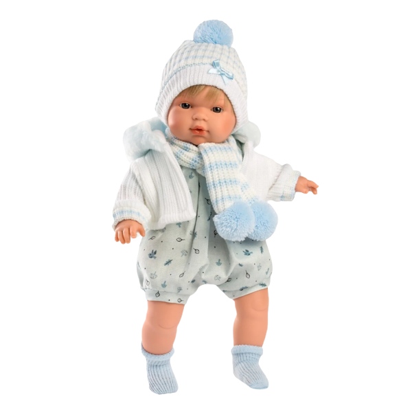 Кукла плачущая Llorens звуковая с механизмом виниловый с волосами в костюме 38 см Голубой