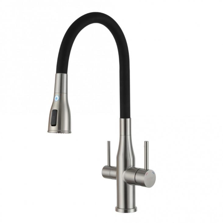 Смеситель для кухни на две воды Gappo G4399-65 с гибким изливом сатин (1045710)