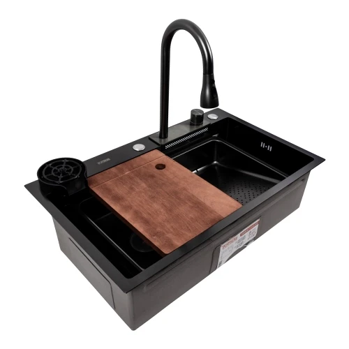 Мийка кухонна Platinum Handmade PVD CM 75x46A водоспад Чорний (2357246196)