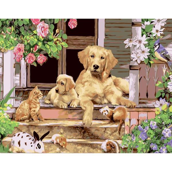 Картина по номерам Strateg Животные Летний двор 40х50 см в термопакете (VA-2162-mt)