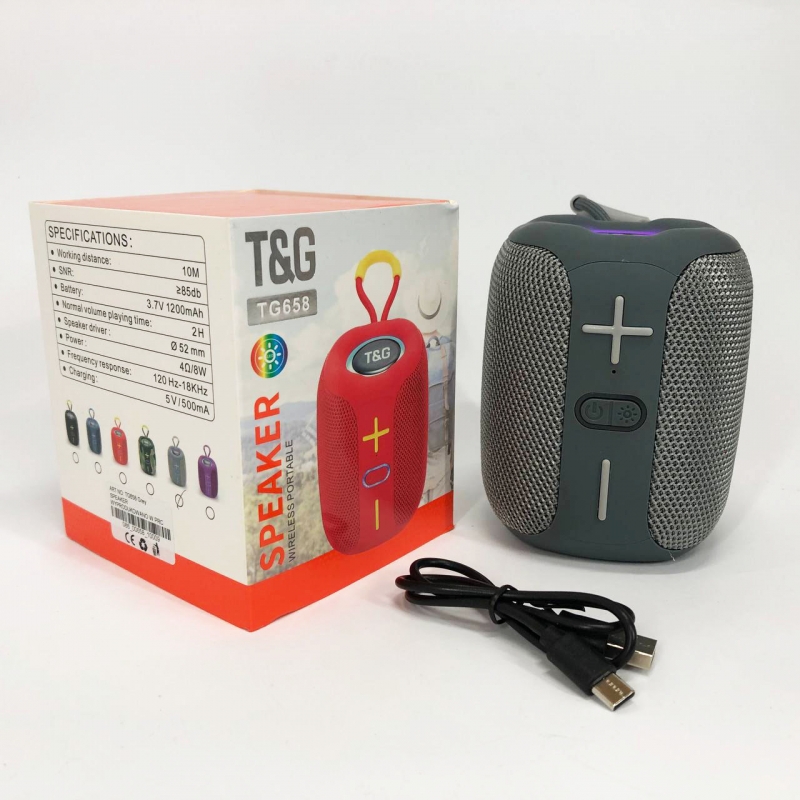 Колонка портативна TG 658 з RGB підсвічуванням Gray (tf4901) - фото 12