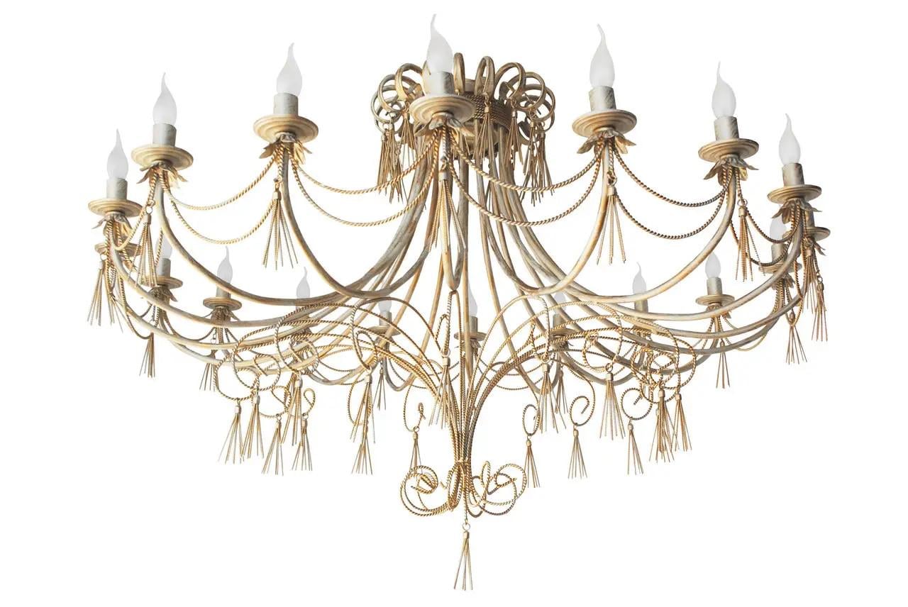 Люстра кованная Снежная королева ручной работы в стиле ретро-люкс на 18 рожков Е14 Бежевый (КИС18БЖ)