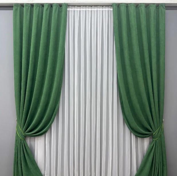 Комплект штор в гостиную Petek YL из микровелюра 1,5х2,95 м 2 шт. Зеленый (1709ш 33-0601)