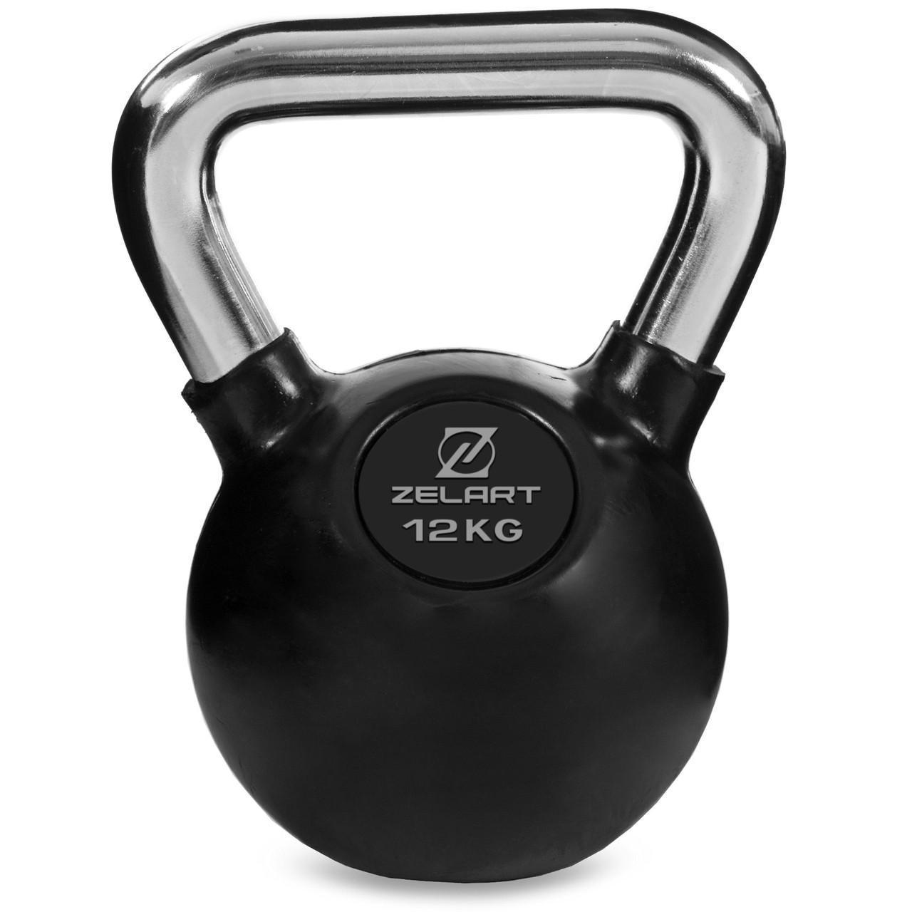 Гиря тренировочная цельная Zelart TA-5162-12 резиновая с хромированной ручкой 12 кг Черный (2795372313)
