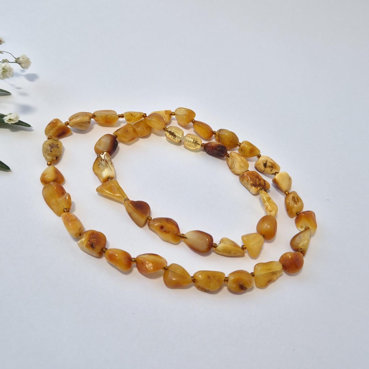 Бусы из натурального Янтаря лечебный необработанный 44 см Желто-коричневый (янтарь 44/200жкср)