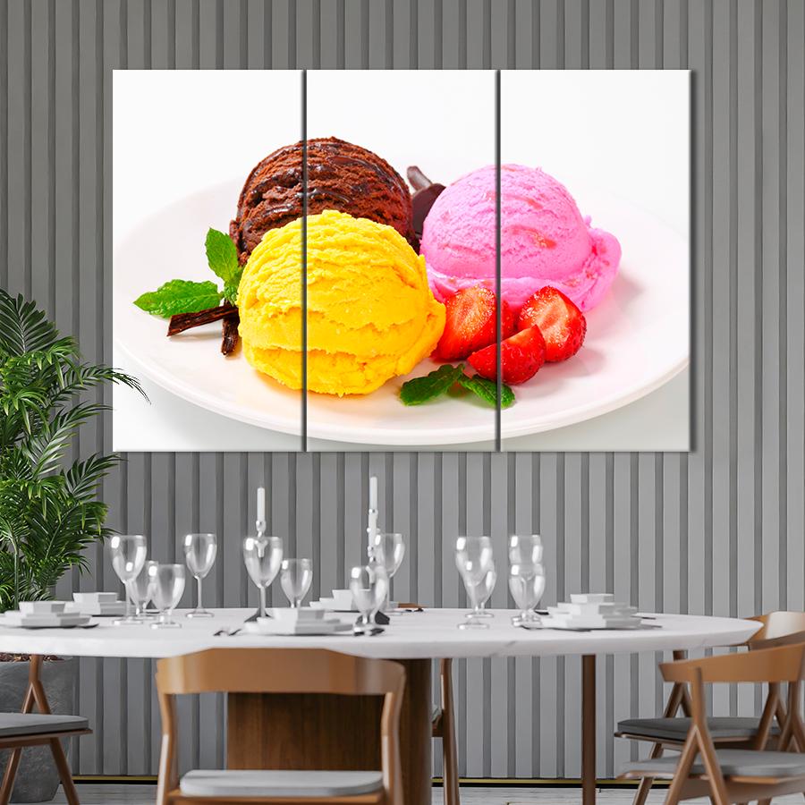 Настенний декор Сливочное мороженое с шоколадным цитрусовым и ягодным вкусами 128x81 см (A386-3)