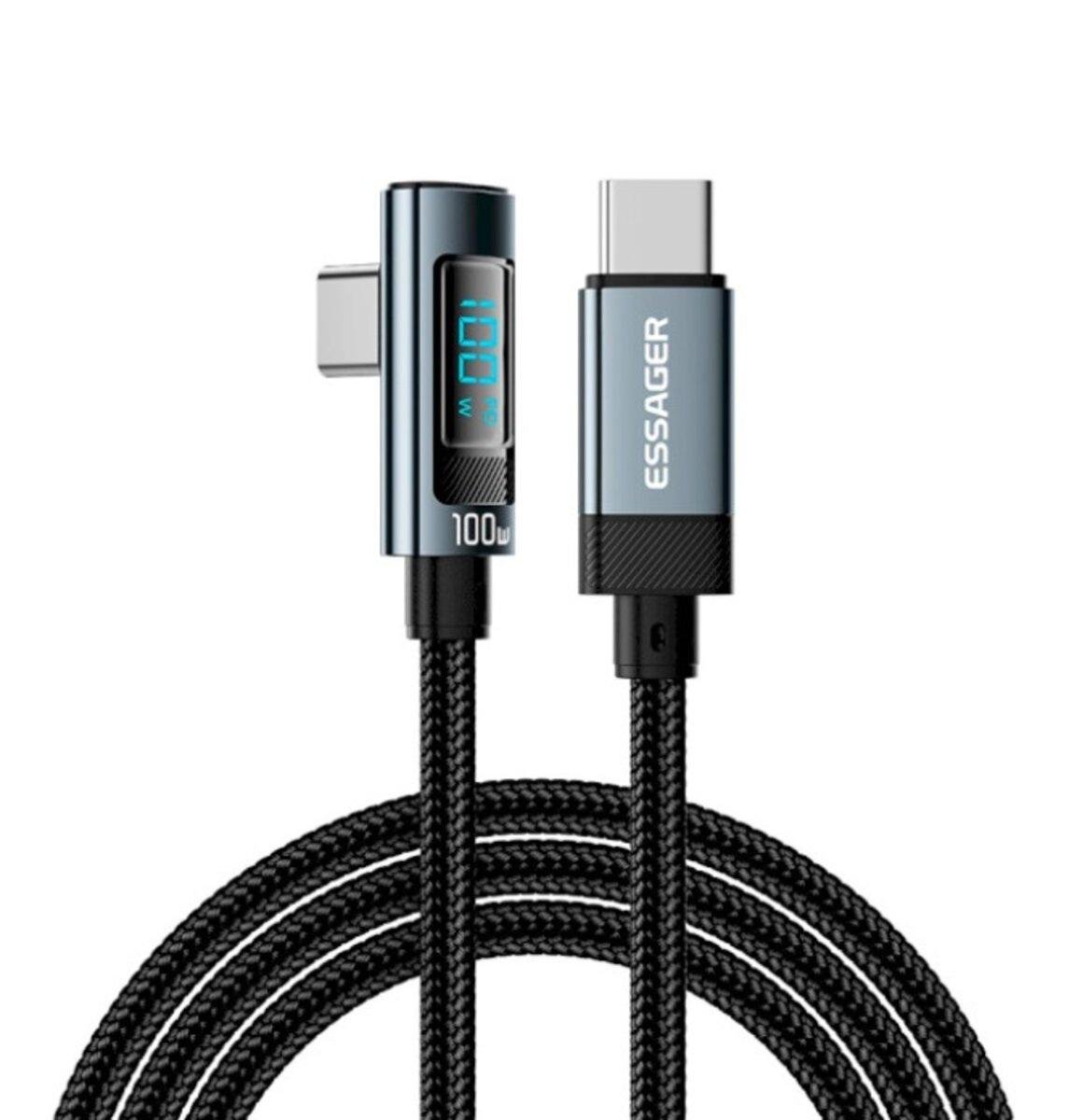 Кабель Essager Type-C to Type-C 100W 2 м с дисплеем Серый