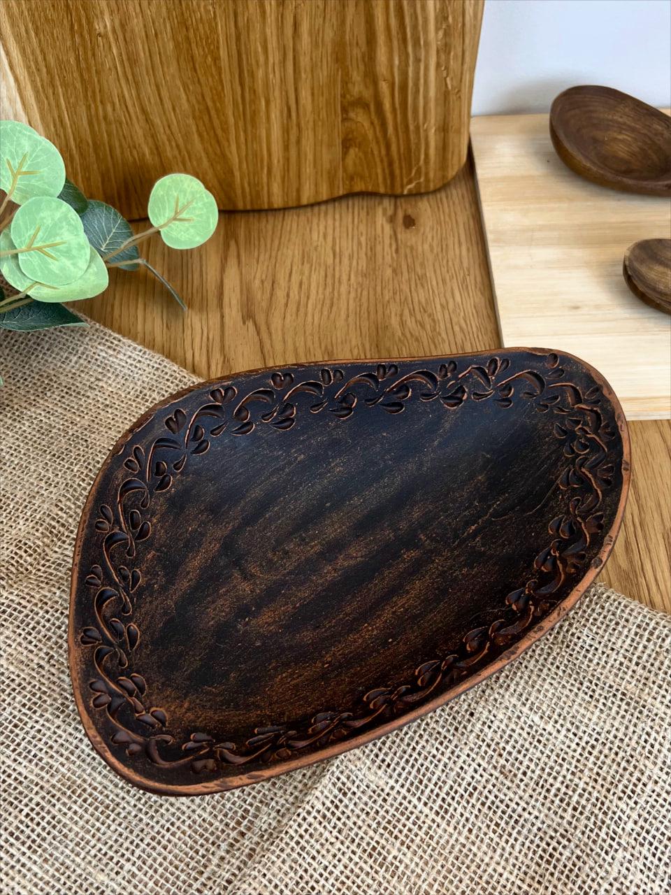 Блюдо овальное керамическое глиняное резное декор 1 л (3000-26) - фото 5 Блюдо овальное керамическое глиняное резное декор 1 л (3000-26) - фото 5