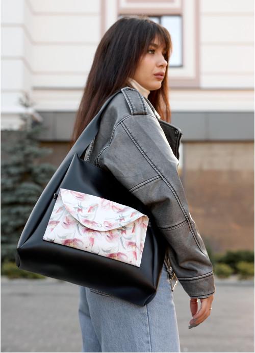 Женская сумка хобо Sambag Flowers Черный (7660341231)