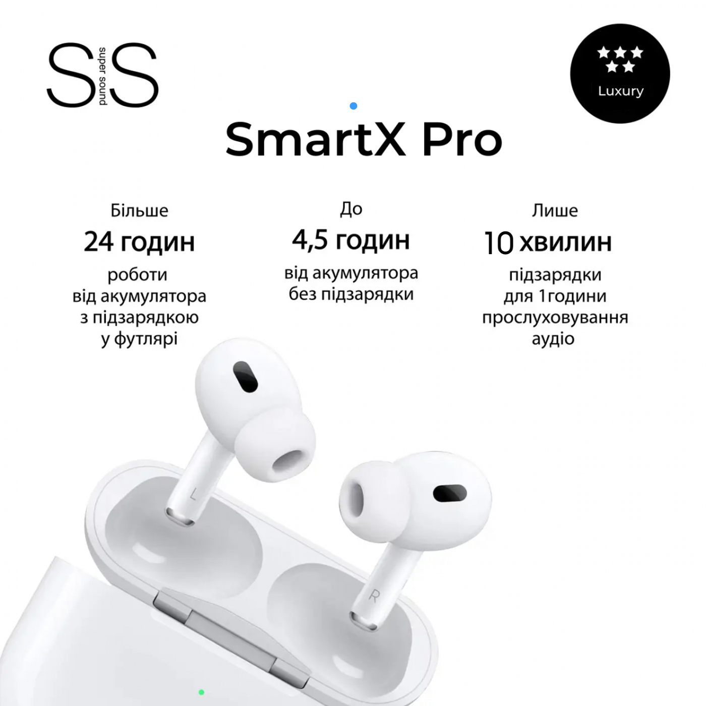 Навушники бездротові TWS SmartX Pro Luxury Bluetooth з детектором вуха White - фото 2