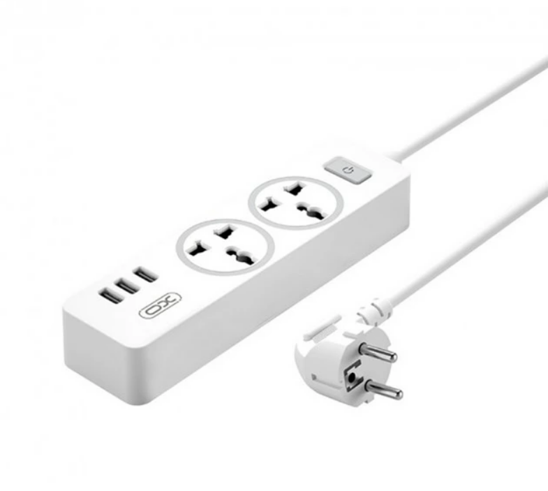 Сетевой удлинитель Xo WL04 2500W 2 розетки/3 USB 1,8 м White - фото 1