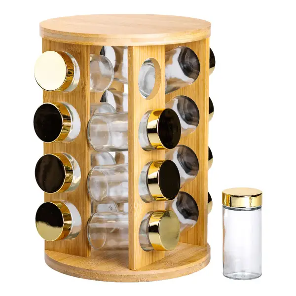 Набір ємностей для спецій YIWU на дерев'яній підставці 16 баночок по 110 мл Прозорий (147-107-HP-1367) - фото 6