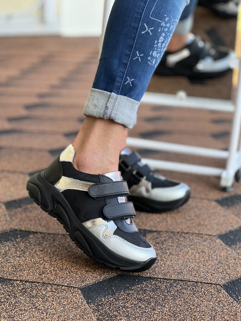 Кроссовки Topitop для девочек кожа/нубук р. 40 Черно-серебристый (2114)