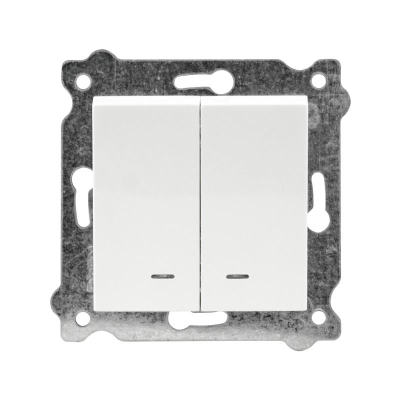 Механизм выключателя двойного с подсветкой врезного EXEN Белый (290-000102-203)