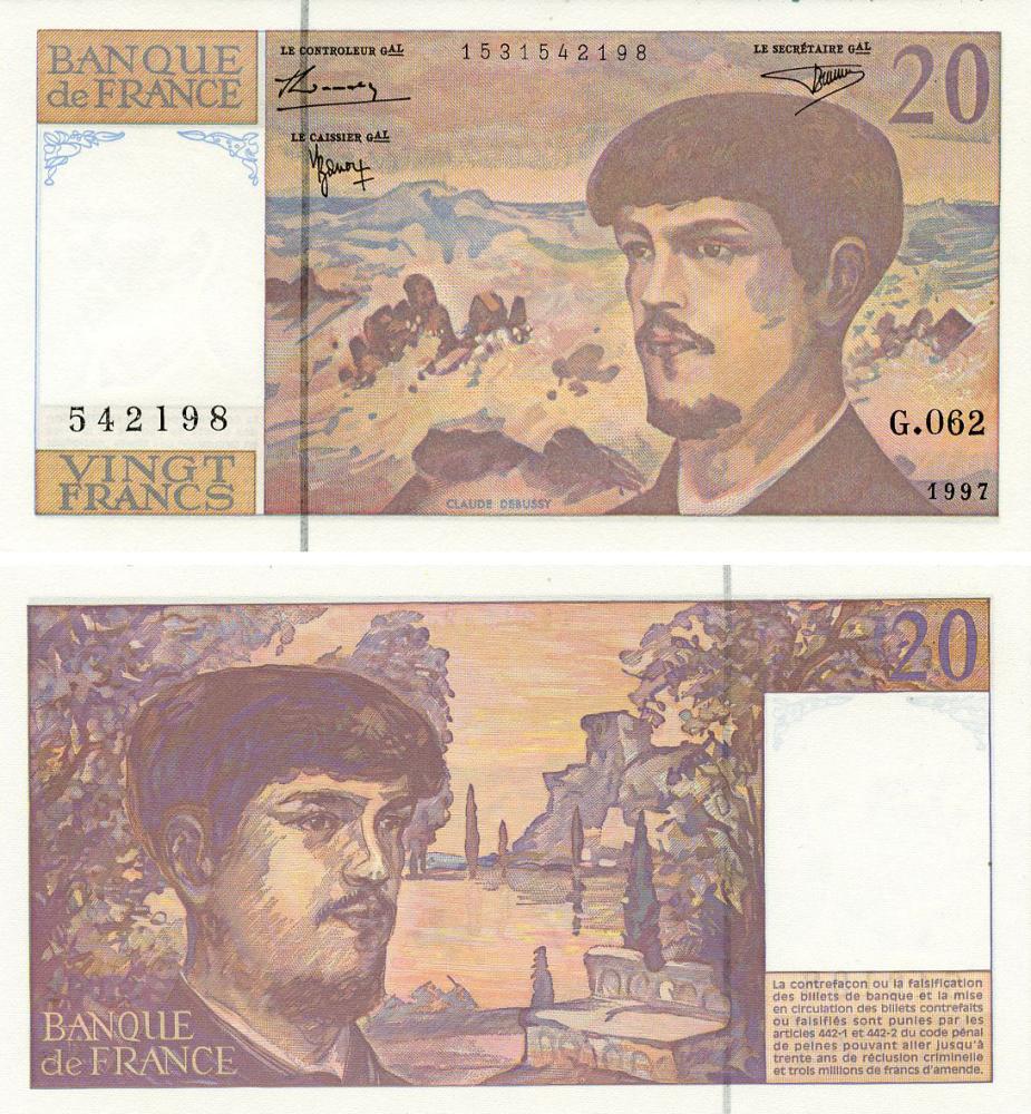 Коллекционная банкнота Франция 20 франков 1997 UNC (P151i)