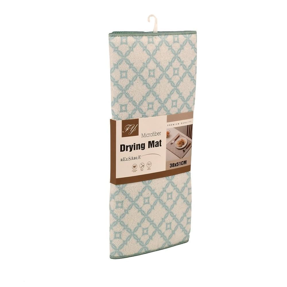 Килимок для мокрого посуду двосторонній FY Ornament 38×51см мікрофібра Зелений/Білий (R97407)