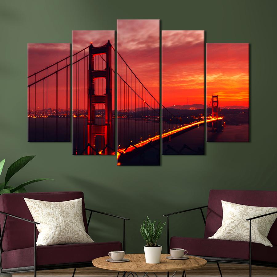 Картина город Мост Золотые Ворота вечером 112x68 см (A575-5)