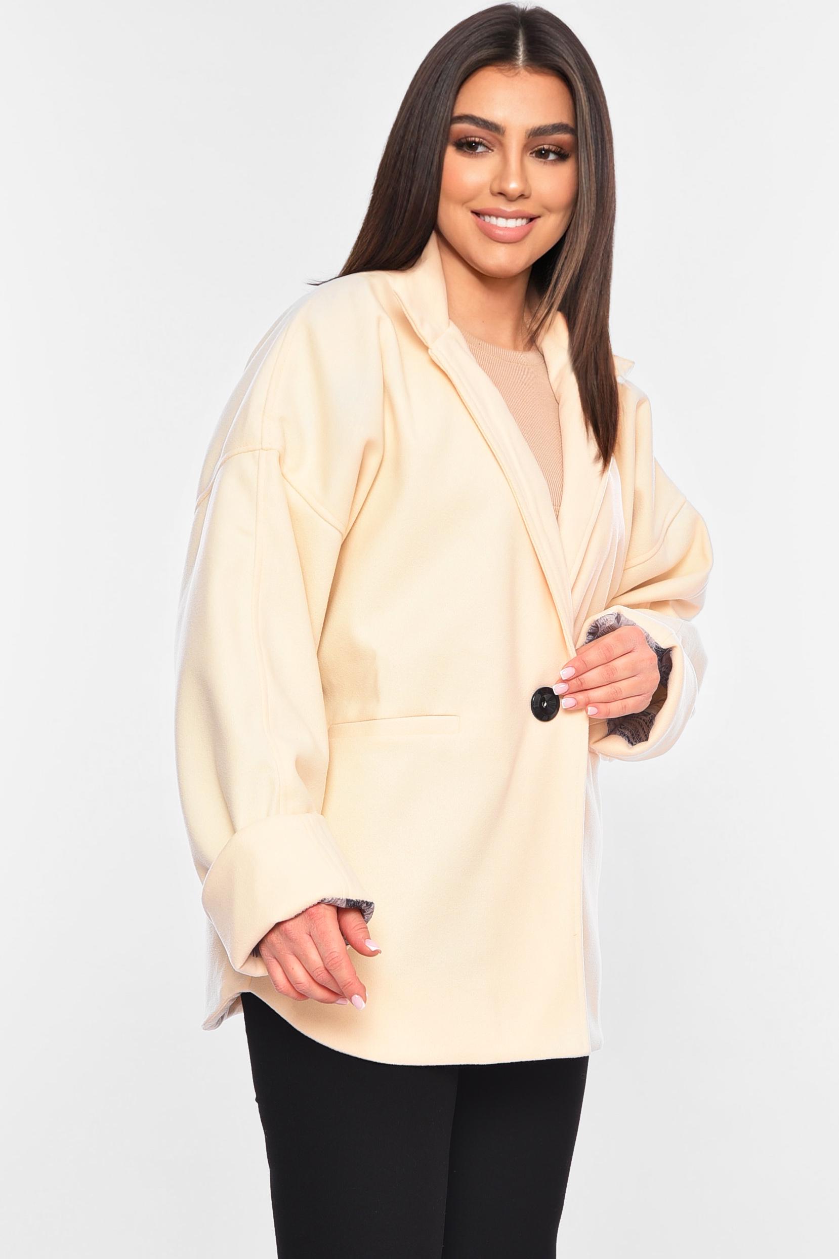 Женское пальто демисезонное р. 50-52 Бежевый (198386) - фото 2