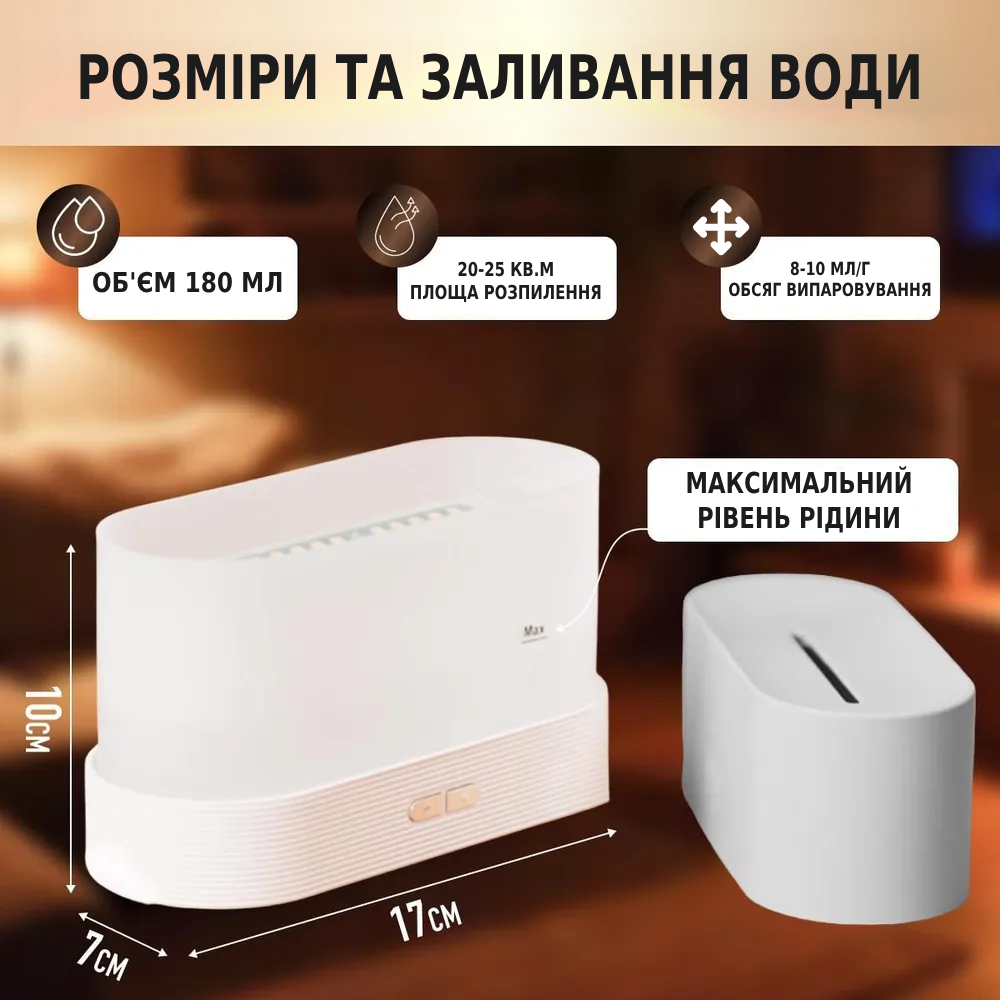 Увлажнитель воздуха-ночник с эффектом пламени LED 3в1 Белый (5034) - фото 4 Увлажнитель воздуха-ночник с эффектом пламени LED 3в1 Белый (5034) - фото 4