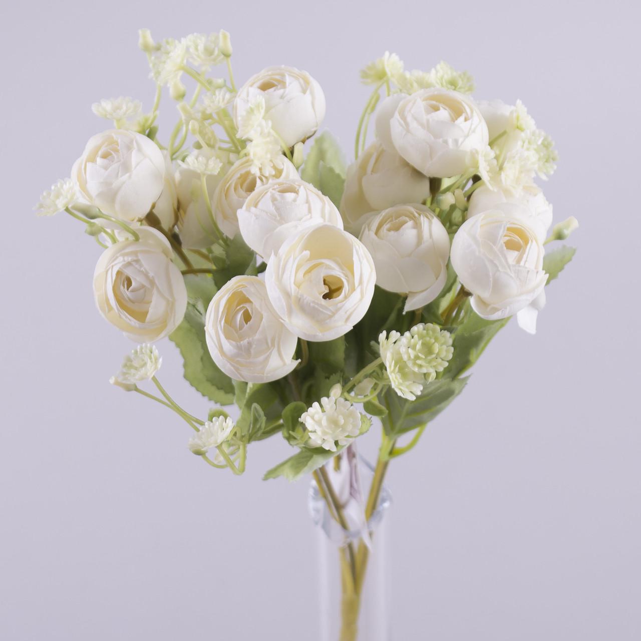 Искусственные цветы Букет ранункулюс миник с гипсофилой Белый (2535-5)