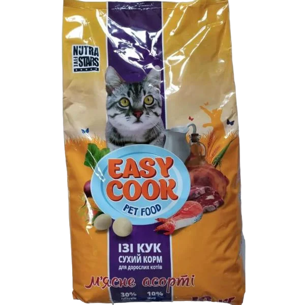 Корм для котов NutraFiveStars EasyCook Cat для взрослых сухой мясное ассорти 10 кг (000019888)