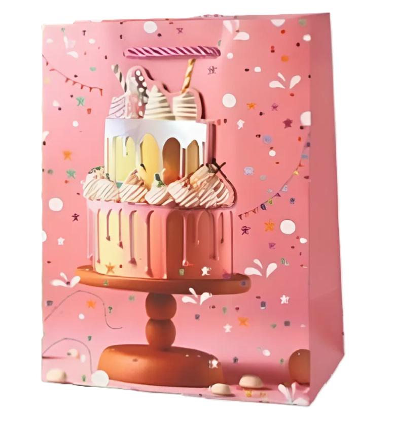 Подарунковий пакет Stenson R33235-S Birthday cake 3D 18х23х10 см