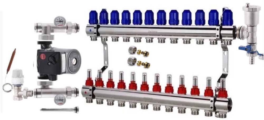 Коллектор для теплого пола KOER 12 контуров комплект Угловой(9119337)