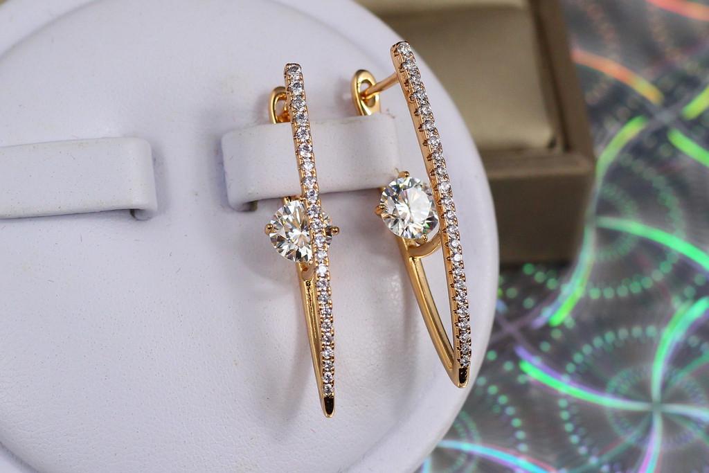 Серьги Xuping Jewelry Тонкие стрелки из фианитов с белым камнем 3,3 см Золотистый
