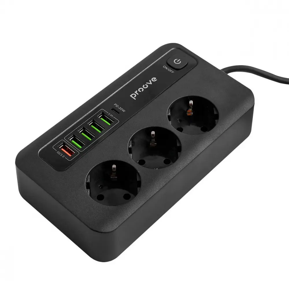 Удлинитель Proove Power Socket PD-03 3 розетки/5 USB/1 Type-C 20W 2 м Черный (PSP320510001)