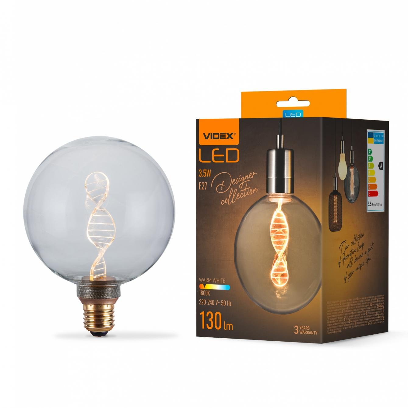 Лампа світлодіодна Videx Filament VL-DNA-G125-C 3,5W E27 1800K (15339224)