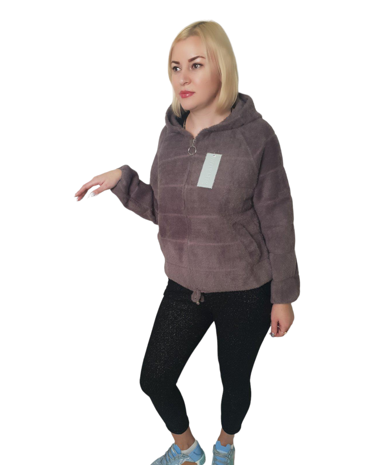 Пальто из шерсти альпака с капюшоном р. 46-50 Коричневый (8823)