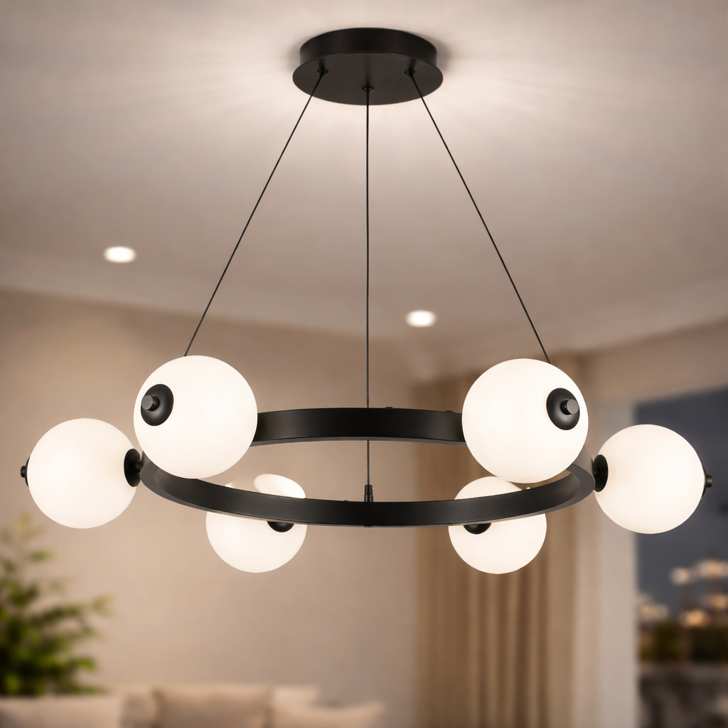 Люстра светодиодная Valeso 120W со сферическими рассеивателями 3000-6500К с пультом Черный/Белый (G 2916/6)