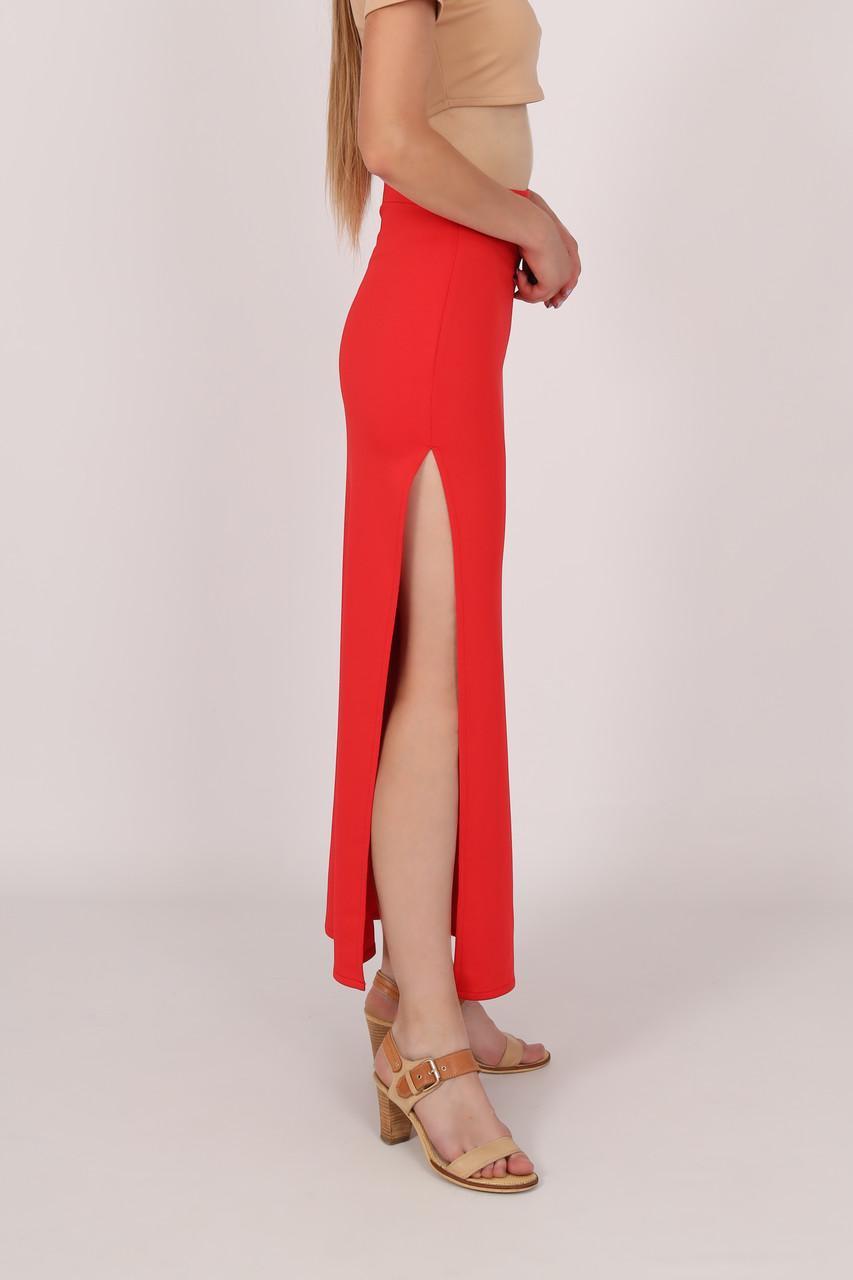 Юбка женская по щиколотку длинная трикотажная с разрезом справа по шву однотонная р. 40 Красный (2206560942) - фото 2 Юбка женская по щиколотку длинная трикотажная с разрезом справа по шву однотонная р. 40 Красный (2206560942) - фото 2