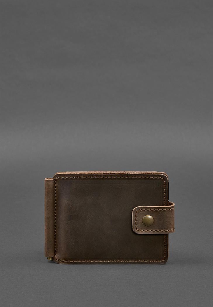 Портмоне шкіряне 13.1 затискач з хлястиком Crazy Horse Темно-коричневий (A-028027)