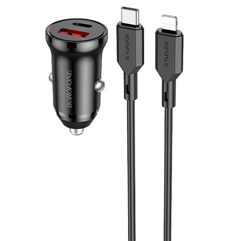 Автомобильное зарядное устройство Borofone BZ18A PD20WQC3.0 3A Cable Type-C to Lightning Black (61396-0616)