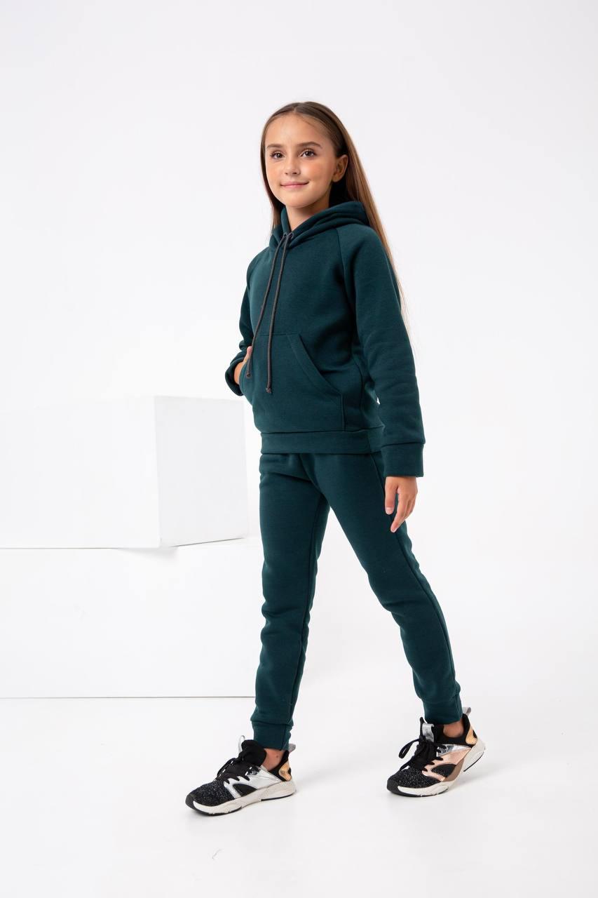 Костюм детский теплый спортивный AVRORA худи и штаны для девочки 146 см Изумрудный