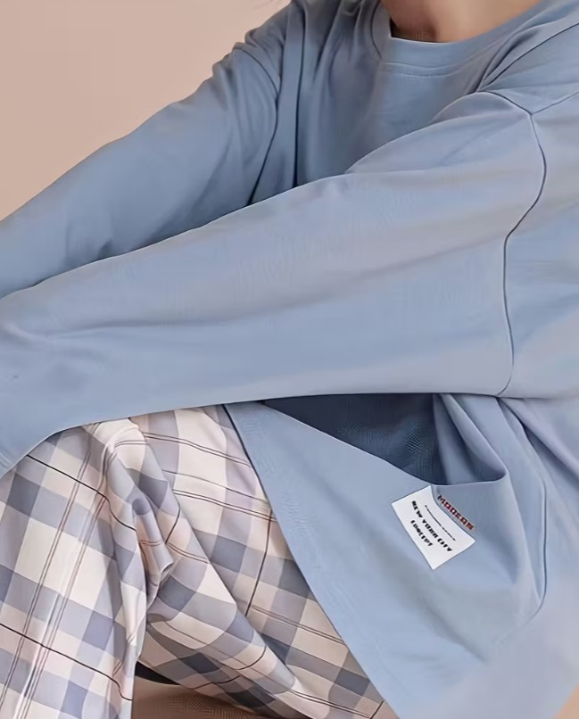 Пижама женская с длинным рукавом в клетку для дома весна-осень Голубой (1326/2) - фото 4 Пижама женская с длинным рукавом в клетку для дома весна-осень Голубой (1326/2) - фото 4