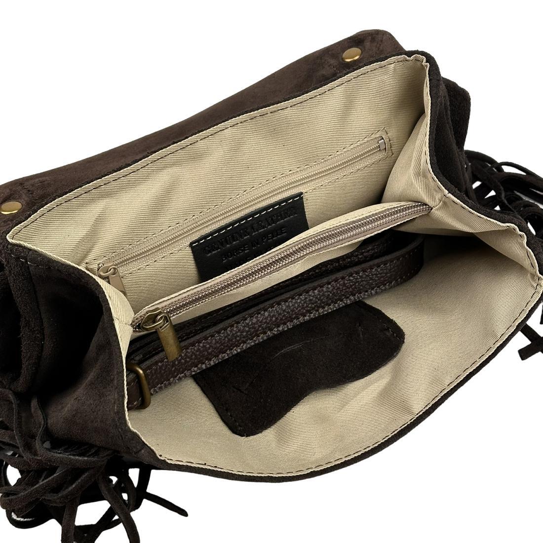 Жіноча сумка крос-боді Royal Bag F-IT-7858DB замшеве з бахромою Шоколадний (8158) - фото 2 Жіноча сумка крос-боді Royal Bag F-IT-7858DB замшеве з бахромою Шоколадний (8158) - фото 2