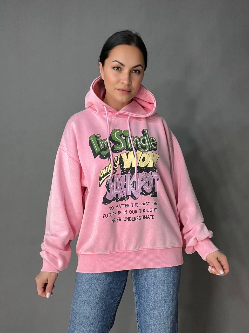 Худи женский A-N 25040 удлиненный с капюшоном вареный тай дай OS Розовый (3431) - фото 6 Худи женский A-N 25040 удлиненный с капюшоном вареный тай дай OS Розовый (3431) - фото 6